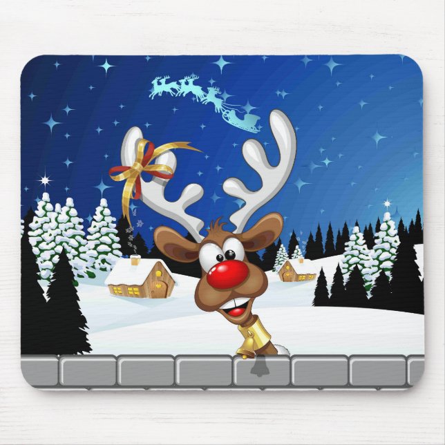 Funny Reindeer Peeking Christmas Meme  Mouse Pad (Front)