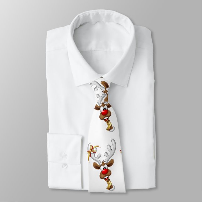 Funny Reindeer Peeking Christmas Meme  Neck Tie (Tied)