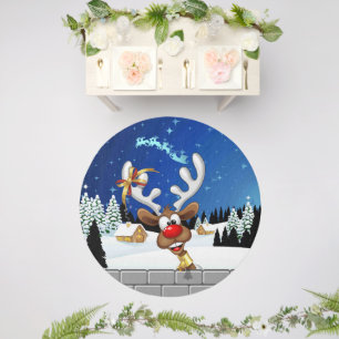 Funny Reindeer Peeking Christmas Meme  Outdoor Rug