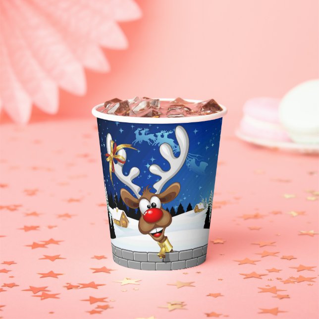 Funny Reindeer Peeking Christmas Meme  Paper Cups (Insitu)