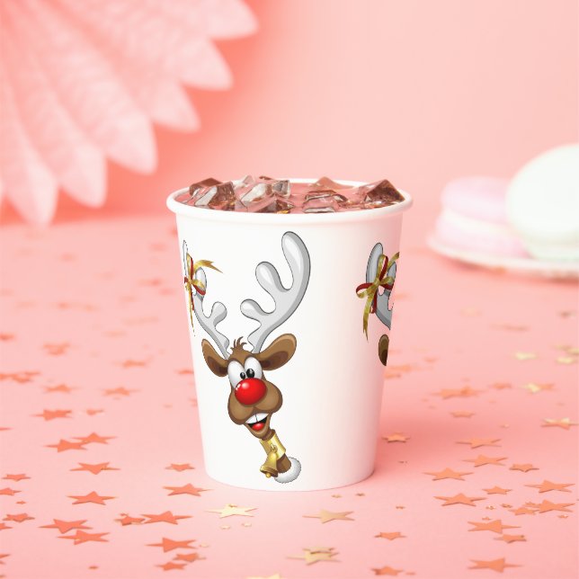 Funny Reindeer Peeking Christmas Meme  Paper Cups (Insitu)