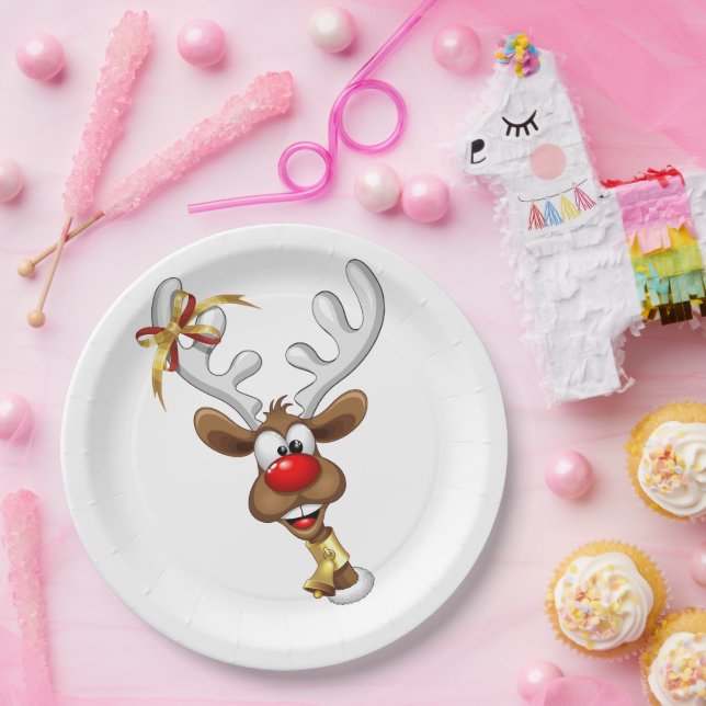 Funny Reindeer Peeking Christmas Meme  Paper Plates (Party)