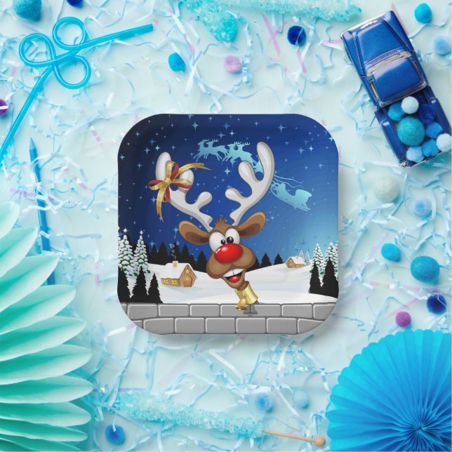 Funny Reindeer Peeking Christmas Meme  Paper Plates (Party)
