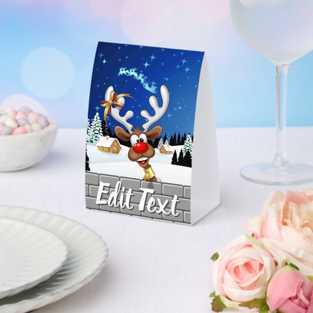Funny Reindeer Peeking Christmas Meme  Paper Table Tent (Insitu(Wedding))