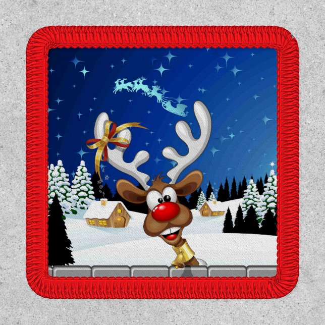 Funny Reindeer Peeking Christmas Meme  Patch (Front)