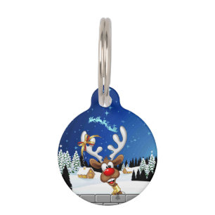 Funny Reindeer Peeking Christmas Meme Pet ID Tag