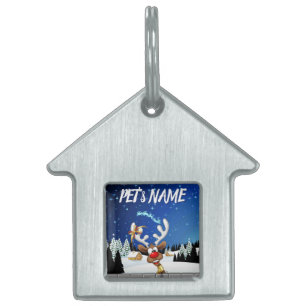 Funny Reindeer Peeking Christmas Meme Pet ID Tag