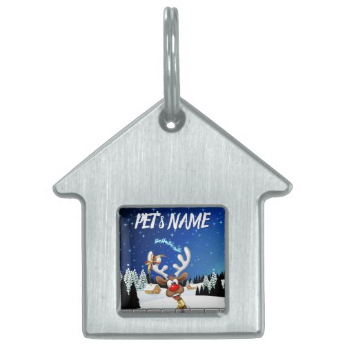 Funny Reindeer Peeking Christmas Meme  Pet ID Tag