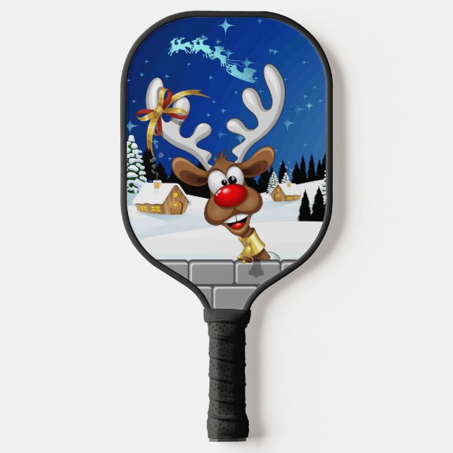 Funny Reindeer Peeking Christmas Meme  Pickleball Paddle (Front)