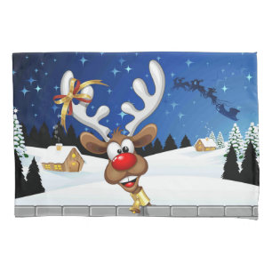 Funny Reindeer Peeking Christmas Meme  Pillow Case