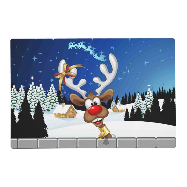 Funny Reindeer Peeking Christmas Meme  Placemat (Front)