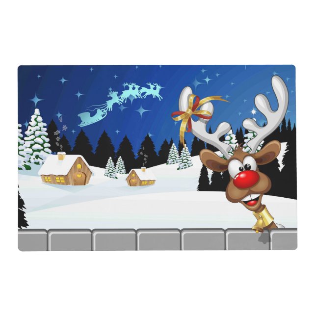 Funny Reindeer Peeking Christmas Meme  Placemat (Front)