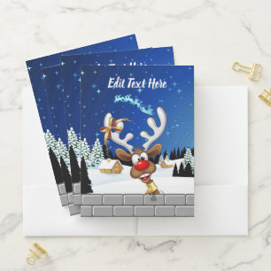 Funny Reindeer Peeking Christmas Meme Pocket Folder