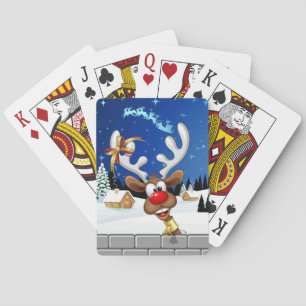 Funny Reindeer Peeking Christmas Meme Poker Cards