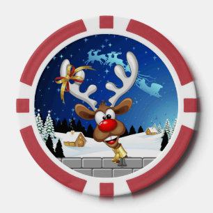 Funny Reindeer Peeking Christmas Meme Poker Chips