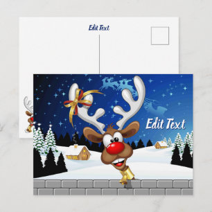 Funny Reindeer Peeking Christmas Meme Postcard