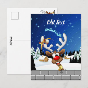 Funny Reindeer Peeking Christmas Meme Postcard