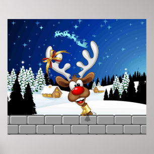 Funny Reindeer Peeking Christmas Meme  Poster