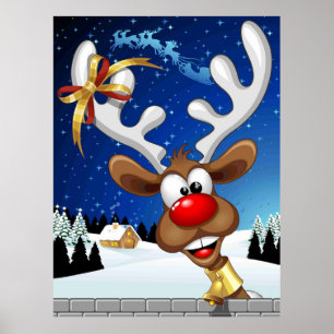 Funny Reindeer Peeking Christmas Meme  Poster