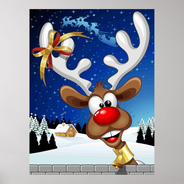 Funny Reindeer Peeking Christmas Meme  Poster (Front)