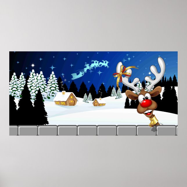 Funny Reindeer Peeking Christmas Meme  Poster (Front)