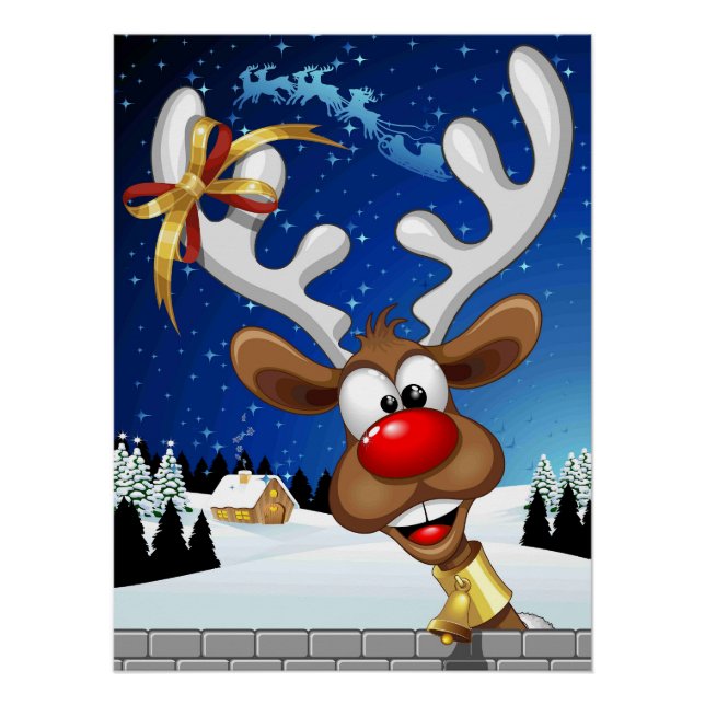 Funny Reindeer Peeking Christmas Meme  Poster (Front)