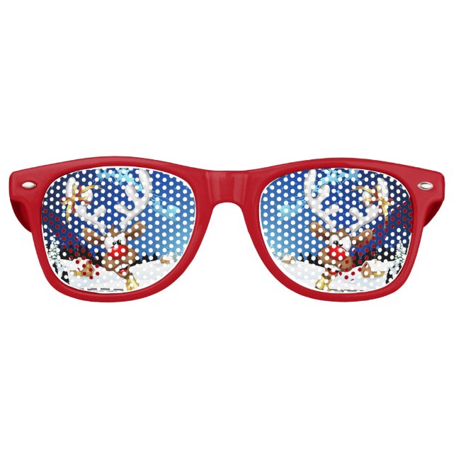 Funny Reindeer Peeking Christmas Meme  Retro Sunglasses (Front)