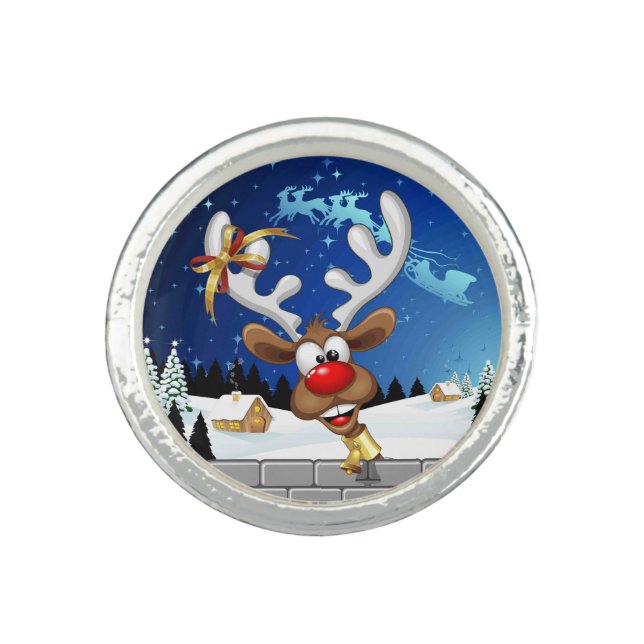 Funny Reindeer Peeking Christmas Meme  Ring (Front)