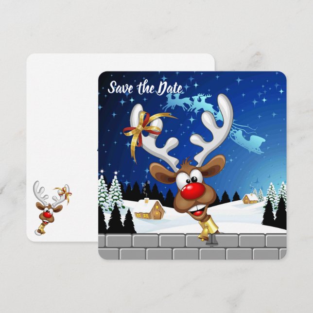 Funny Reindeer Peeking Christmas Meme  Save The Date (Front/Back)