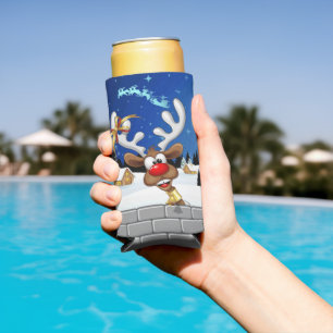 Funny Reindeer Peeking Christmas Meme Seltzer Can Cooler