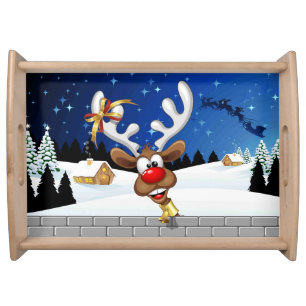 Funny Reindeer Peeking Christmas Meme Serving Tray
