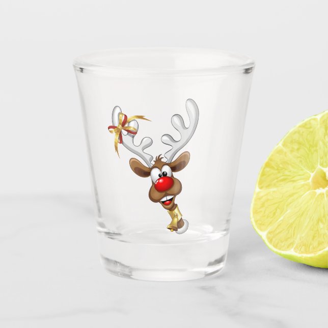 Funny Reindeer Peeking Christmas Meme  Shot Glass (Front)