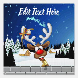 Funny Reindeer Peeking Christmas Meme  Sign