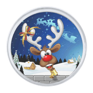 Funny Reindeer Peeking Christmas Meme Silver Finish Lapel Pin