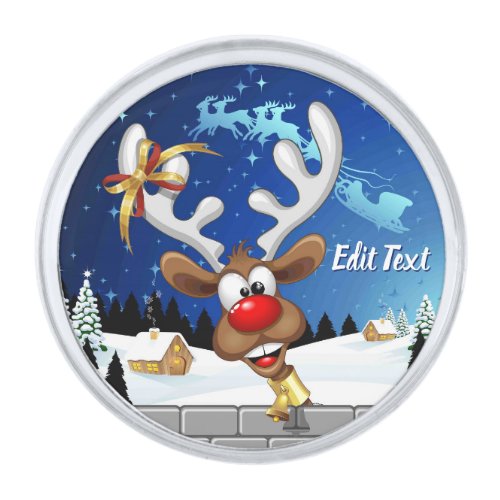 Funny Reindeer Peeking Christmas Meme  Silver Finish Lapel Pin
