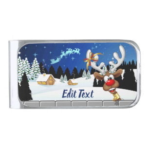 Funny Reindeer Peeking Christmas Meme  Silver Finish Money Clip