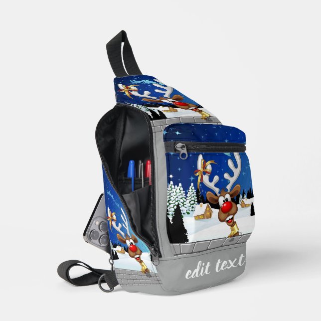 Funny Reindeer Peeking Christmas Meme  Sling Bag (Open)