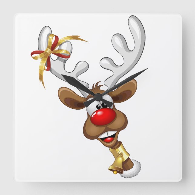 Funny Reindeer Peeking Christmas Meme  Square Wall Clock (Front)