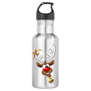 Funny Reindeer Peeking Christmas Meme  Stainless Steel Water Bottle