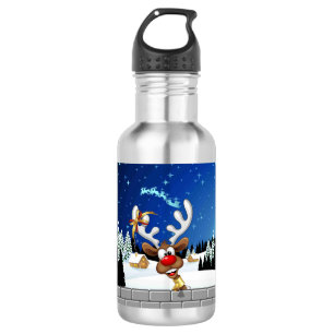 Funny Reindeer Peeking Christmas Meme  Stainless Steel Water Bottle