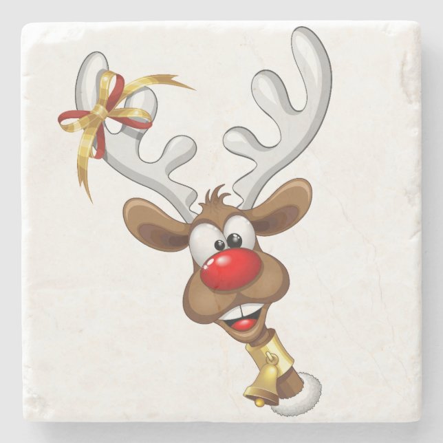 Funny Reindeer Peeking Christmas Meme  Stone Coaster (Front)