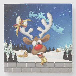 Funny Reindeer Peeking Christmas Meme  Stone Coaster