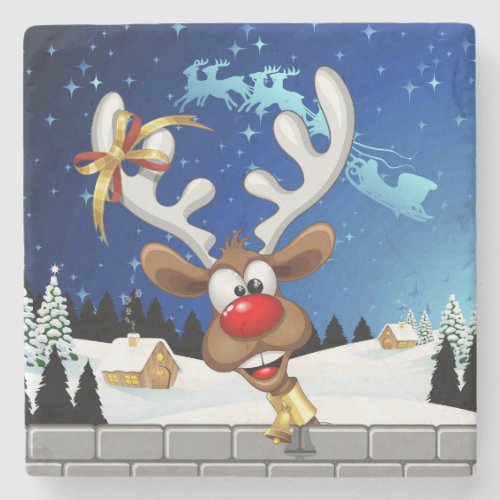 Funny Reindeer Peeking Christmas Meme  Stone Coaster