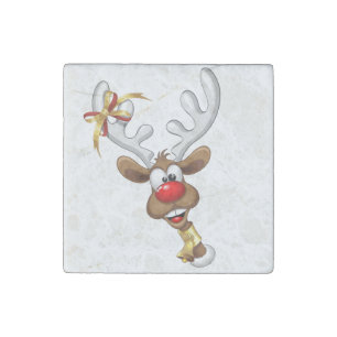 Funny Reindeer Peeking Christmas Meme Stone Magnet