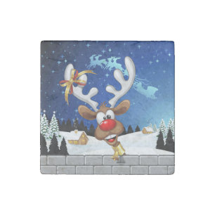 Funny Reindeer Peeking Christmas Meme Stone Magnet