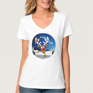 Funny Reindeer Peeking Christmas Meme  T-Shirt