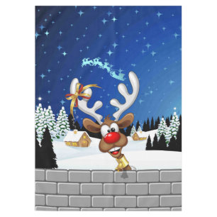 Funny Reindeer Peeking Christmas Meme  Tablecloth