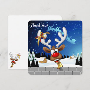Funny Reindeer Peeking Christmas Meme  Thank You Card