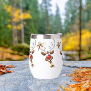 Funny Reindeer Peeking Christmas Meme  Thermal Wine Tumbler