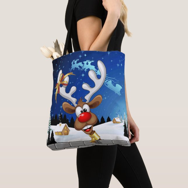 Funny Reindeer Peeking Christmas Meme  Tote Bag (Close Up)